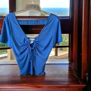 🌞Summer Clearance Persaya O-Ring Tie Front Jr’s Crop Top Ocean Blue Zara Style